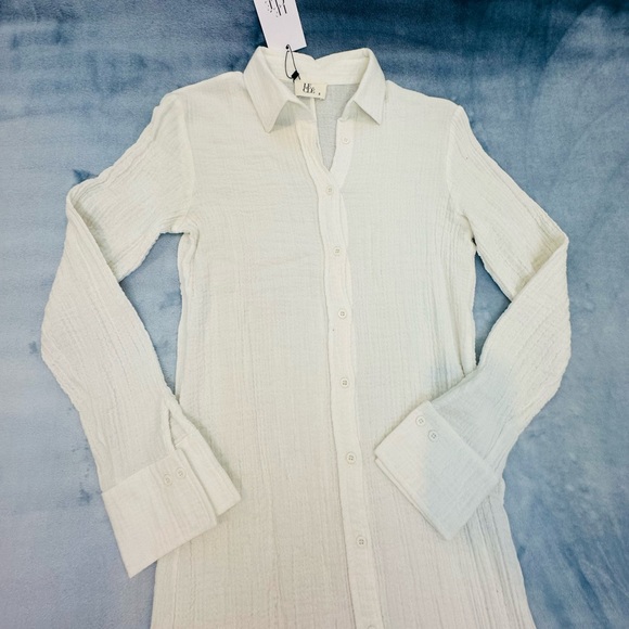 White Button-Front Maxi Dress - Elegant Shirt Dress - Picture 4 of 5